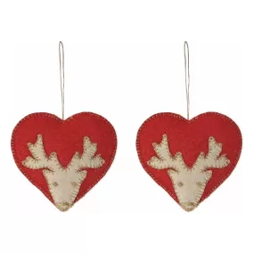 De Kulture Handmade Premium Wool Felt Reindeer Hearts Eco Friendly Needle Felted Christmas Xmas Tree Decoration Stuffed Ornament for Home Office Party Holiday Décor, (Set of 2)